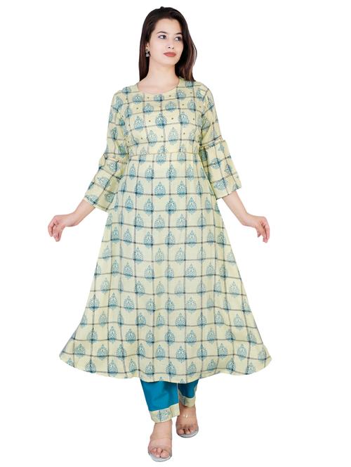 beige rayon kurta pant set - 17153303 - Very Small Image - 1