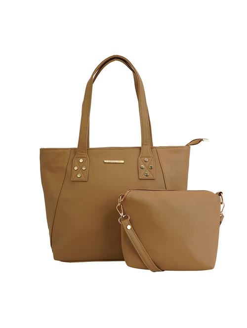 tan leatherette (pu) combo handbag - 17153560 - Very Small Image - 1