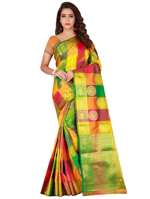 checkered banarasi saree with blouse - 17153661 - Very Small Image - 1