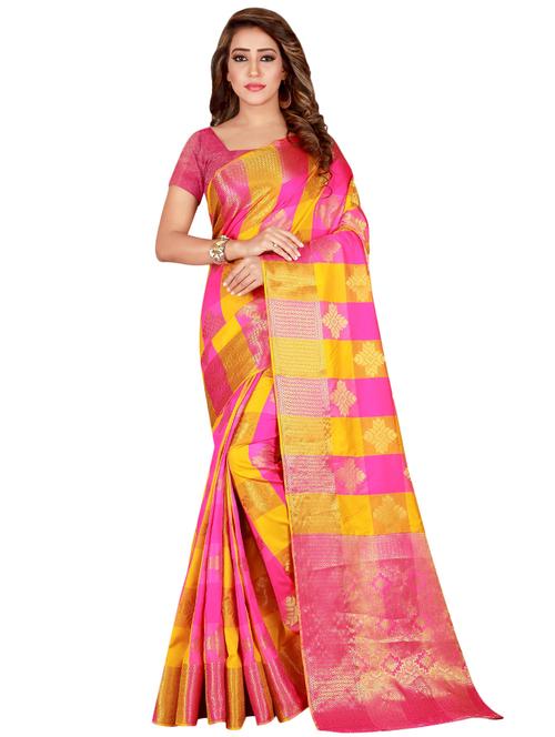 checkered kanjivaram saree with blouse - 17153686 - Very Small Image - 1