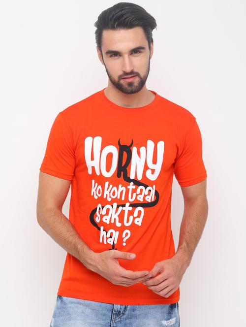orange typographic front print t-shirt - 17154412 - Very Small Image - 1