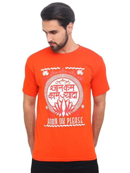 orange typographic front print t-shirt - 17154413 - Very Small Image - 1