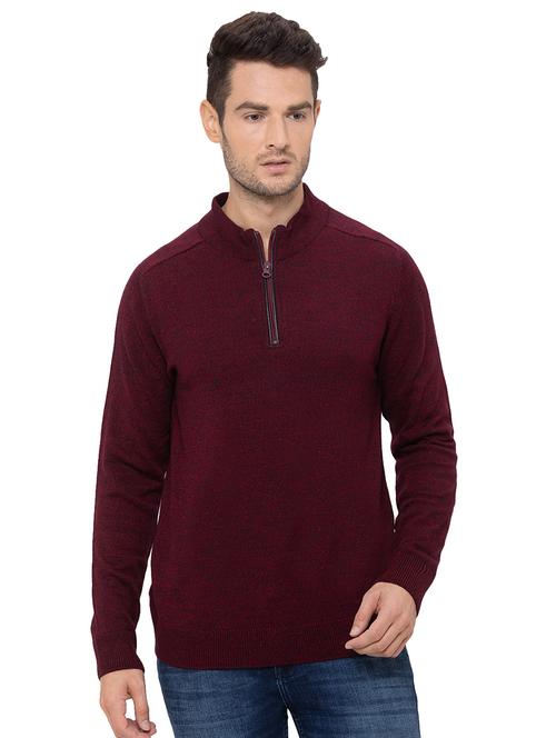 maroon melange acrylic pullover - 17154686 - Very Small Image - 1