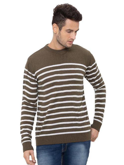 olive green striped acrylic pullover - 17154691 - Very Small Image - 1