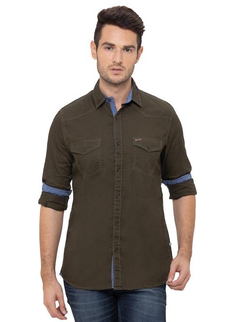 olive green solid casual shirt - 17154761 - Very Small Image - 1