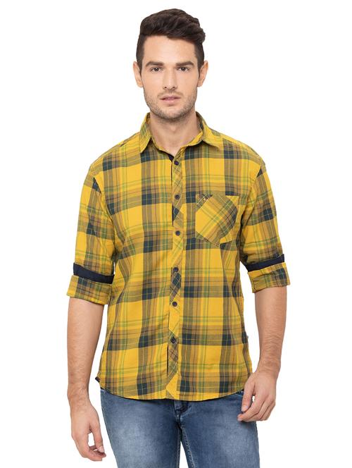 mustard checkered casual shirt - 17154767 - Very Small Image - 1