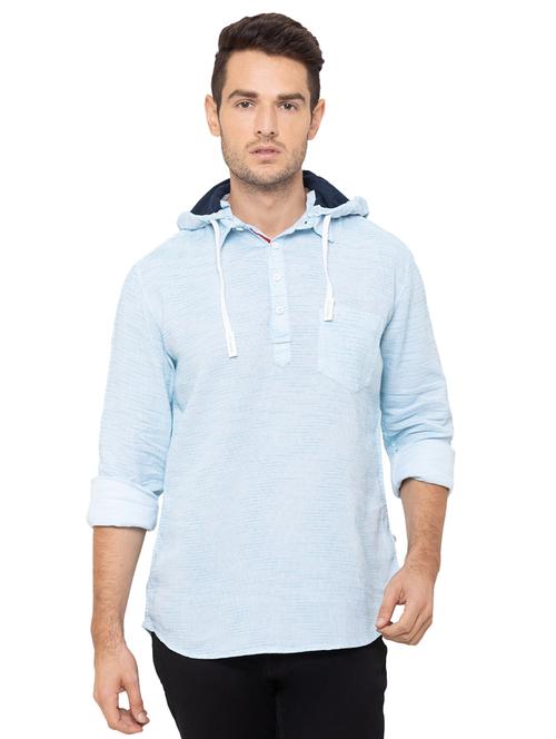 light blue printed hooded casual shirt - 17154770 - Very Small Image - 1