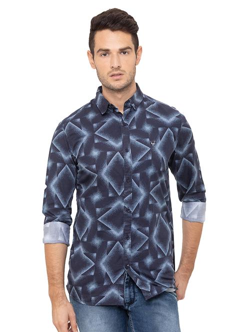 navy blue printed casual shirt - 17154771 - Very Small Image - 1