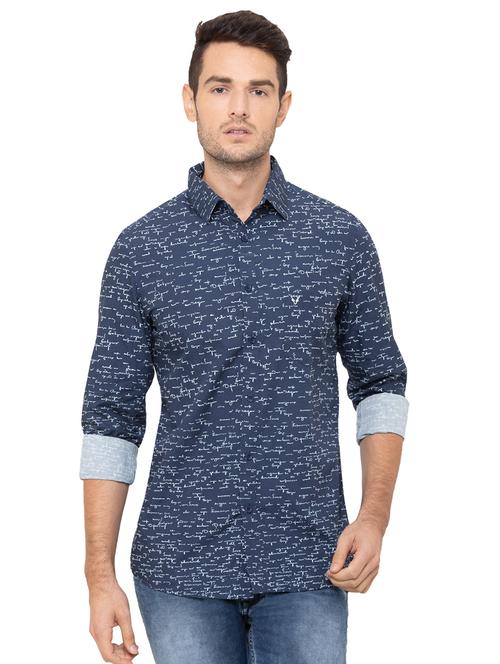 navy blue printed casual shirt - 17154778 - Very Small Image - 1