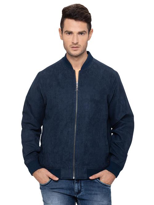 navy blue solid bomber jacket - 17154863 - Very Small Image - 1