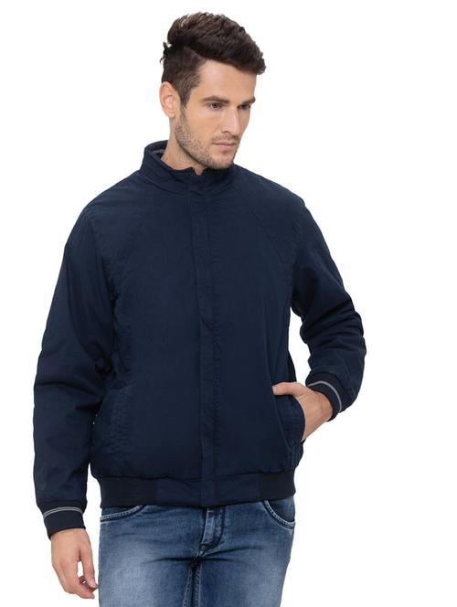 navy blue solid casual jacket - 17154873 - Very Small Image - 1