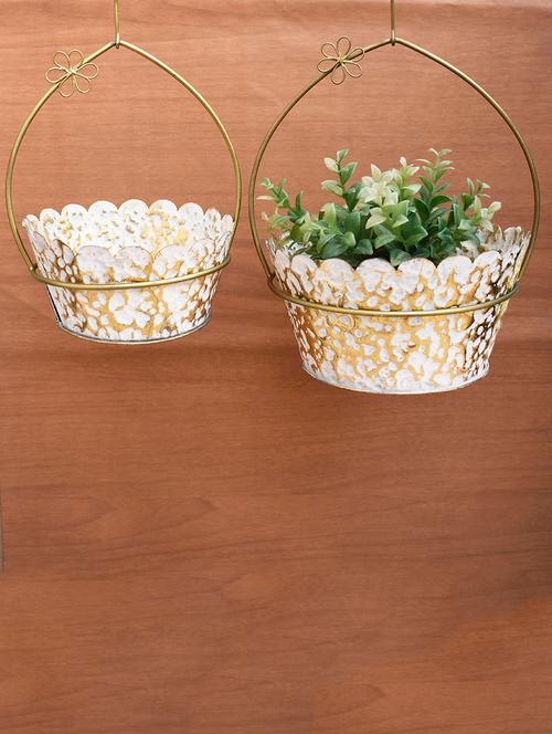 white and gold hanging planter set of 2 - 17157455 - Very Small Image - 1