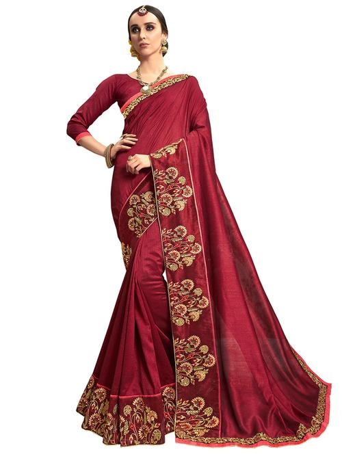embroidered bordered saree with blouse - 17157718 - Very Small Image - 1