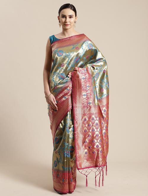 self design woven saree with blouse - 17157927 - Very Small Image - 1