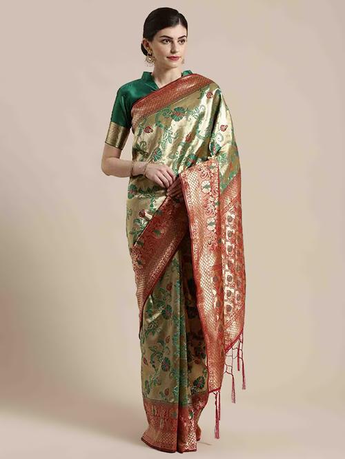 self design woven saree with blouse - 17157928 - Very Small Image - 1