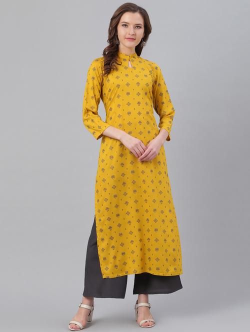 yellow viscose kurta salwar set - 17158238 - Very Small Image - 1