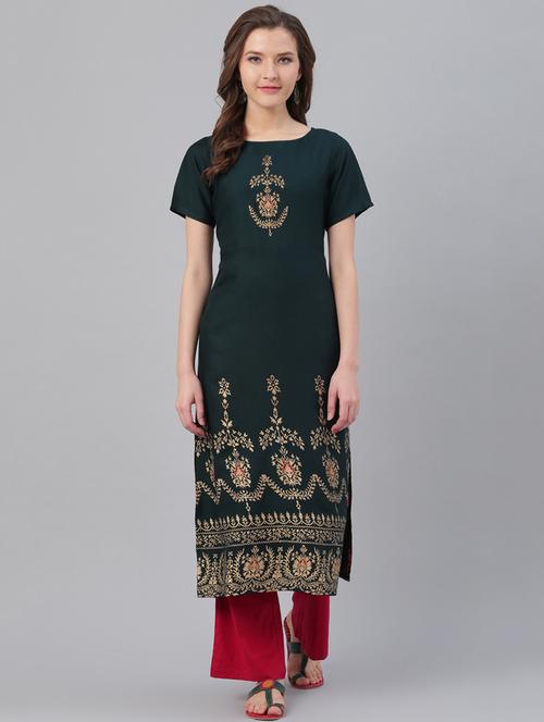 green viscose straight kurta - 17158244 - Very Small Image - 1