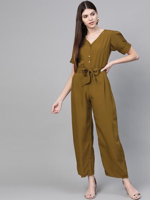 tie front full leg jumpsuit - 17158245 - Very Small Image - 1