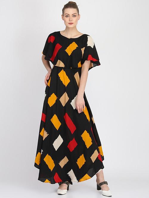 cape sleeves printed maxi dress - 17159611 - Very Small Image - 1