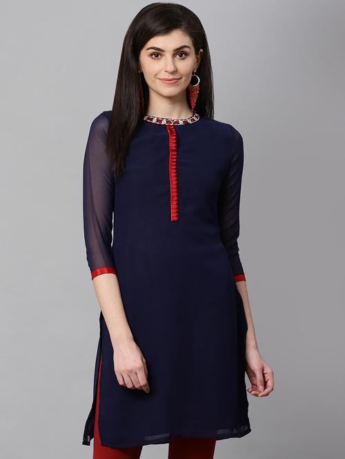 embroidered straight kurta - 17160795 - Very Small Image - 1