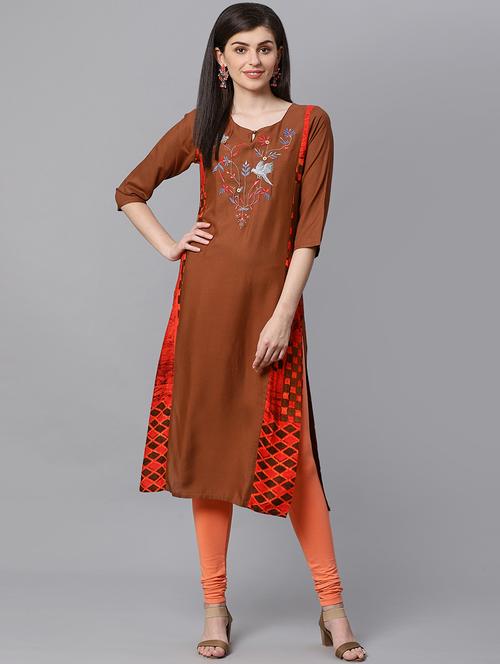 embroidered straight kurta - 17160810 - Very Small Image - 1
