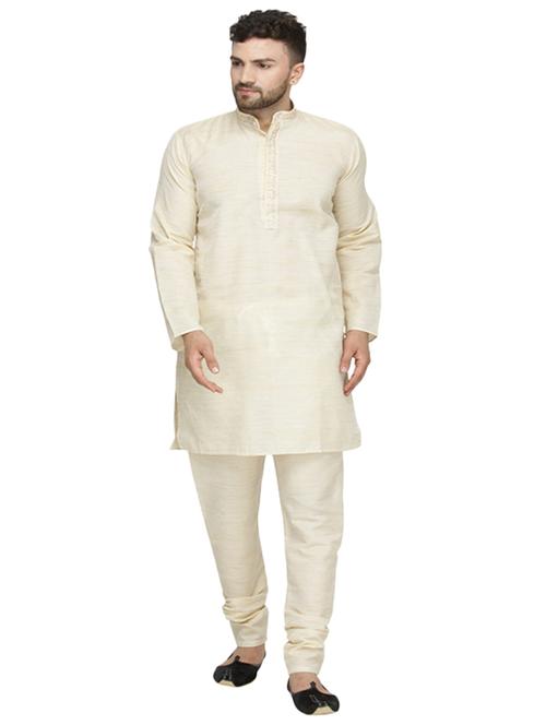 cream silk blend kurta pyjama set with embroidered neckline - 17160929 - Very Small Image - 1