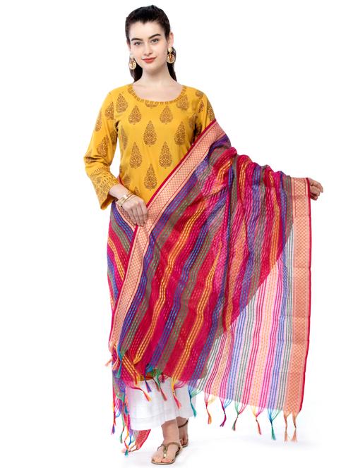 striped plain dupatta - 17161615 - Very Small Image - 1