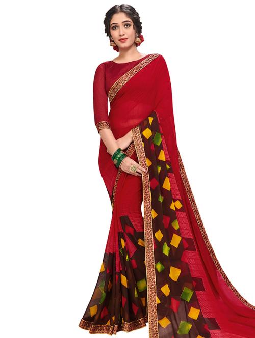 geometrical printed saree with blouse - 17163112 - Very Small Image - 1