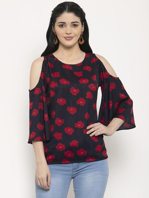 cold shoulder printed top - 17163187 - Very Small Image - 1