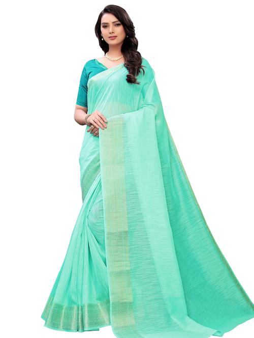 turquoise silk blend saree with blouse - 17164094 - Very Small Image - 1