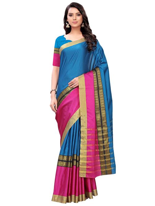 contrast woven saree with blouse - 17164102 - Very Small Image - 1