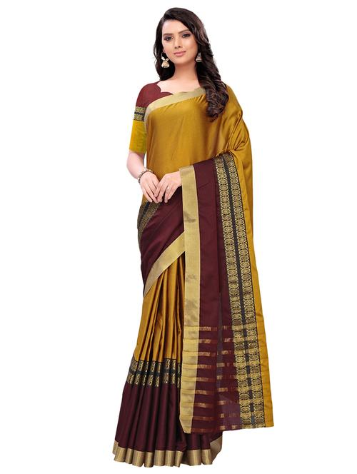 contrast woven saree with blouse - 17164103 - Very Small Image - 1