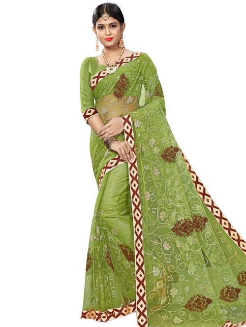 olive embroidered saree with blouse - 17164298 - Very Small Image - 1