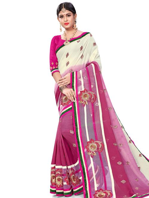 contrast embroidered saree - 17164302 - Very Small Image - 1