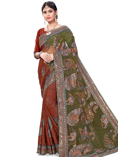 paisley embroidered saree - 17164306 - Very Small Image - 1