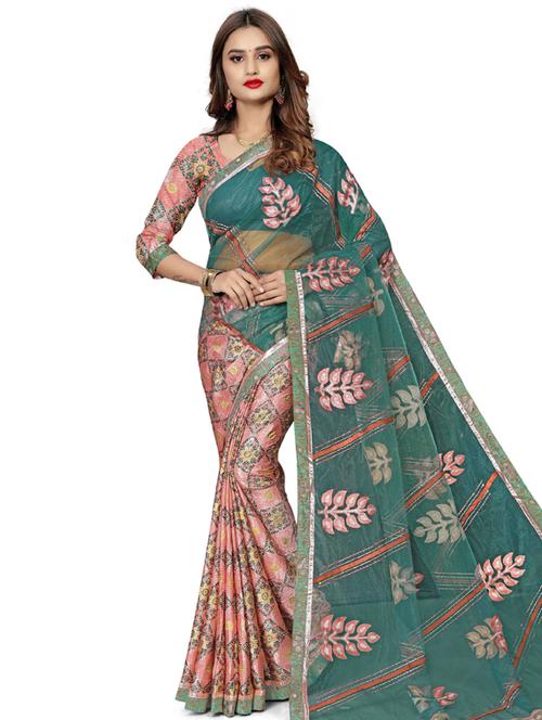 half & half embroidered saree - 17164314 - Very Small Image - 1