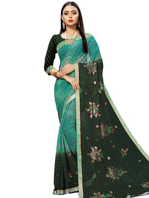 teal embroidered saree - 17164318 - Very Small Image - 1