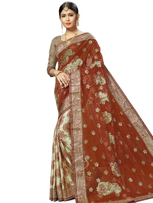 half & half embroidered saree - 17164322 - Very Small Image - 1