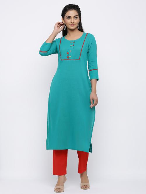 teal kurta pant set - 17164617 - Very Small Image - 1