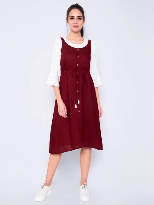 maroon rayon fit & flare dress - 17165403 - Very Small Image - 1