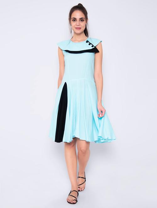 light blue rayon fit & flare dress - 17165406 - Very Small Image - 1