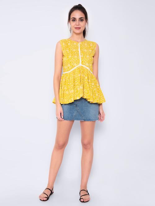yellow cotton peplum top - 17165501 - Very Small Image - 1