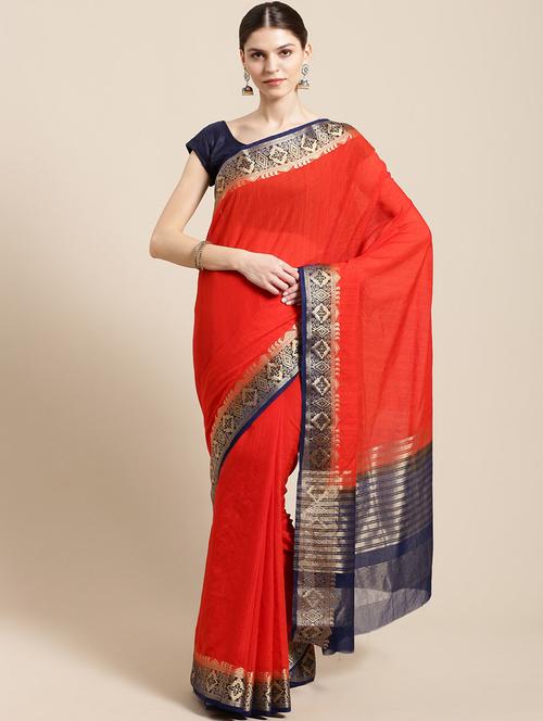 women's solid red colored saree - 17165853 - Very Small Image - 1