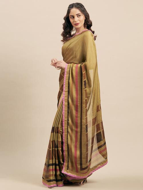 women's stripes brown colored saree - 17165862 - Very Small Image - 1