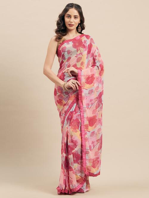 floral printed saree - 17165912 - Very Small Image - 1