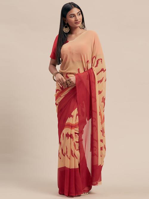 women's abstract peach colored saree - 17165925 - Very Small Image - 1