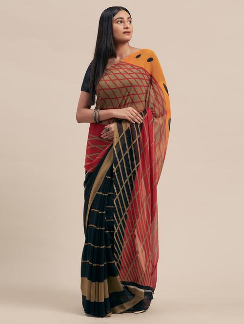 checkered printed saree - 17165931 - Very Small Image - 1