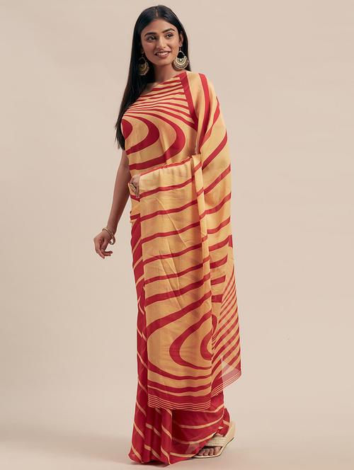 women's abstract beige colored saree - 17165945 - Very Small Image - 1