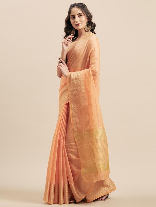 women's solid peach colored saree - 17165987 - Very Small Image - 1