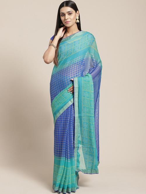 checkered printed saree - 17166012 - Very Small Image - 1